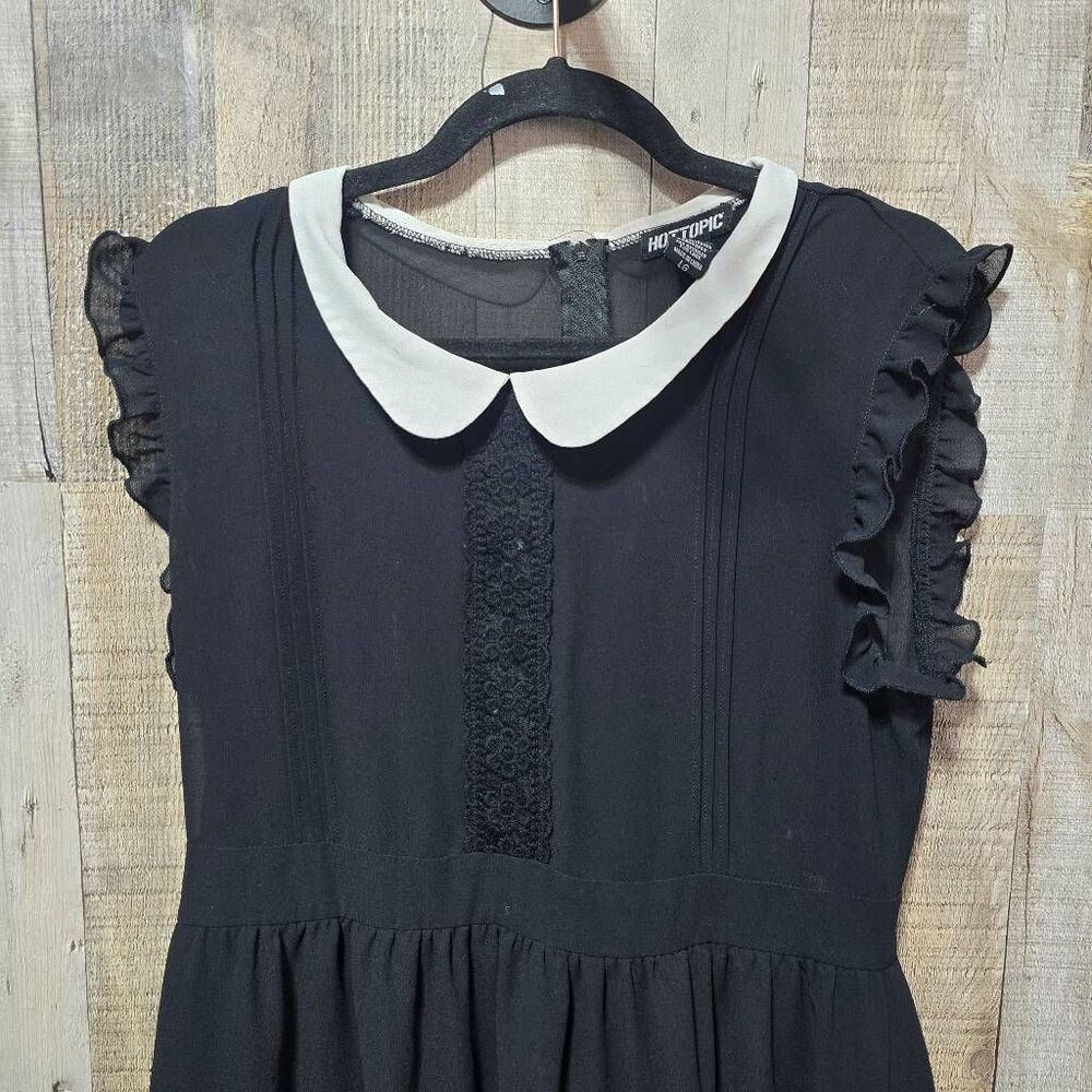 Hot Topic Black and White Collar Goth Wednesday Addams Whimsygoth Mini Dress - Picture 3 of 5